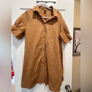 Old Navy Button-Front Midi Dress in Caramel Brown